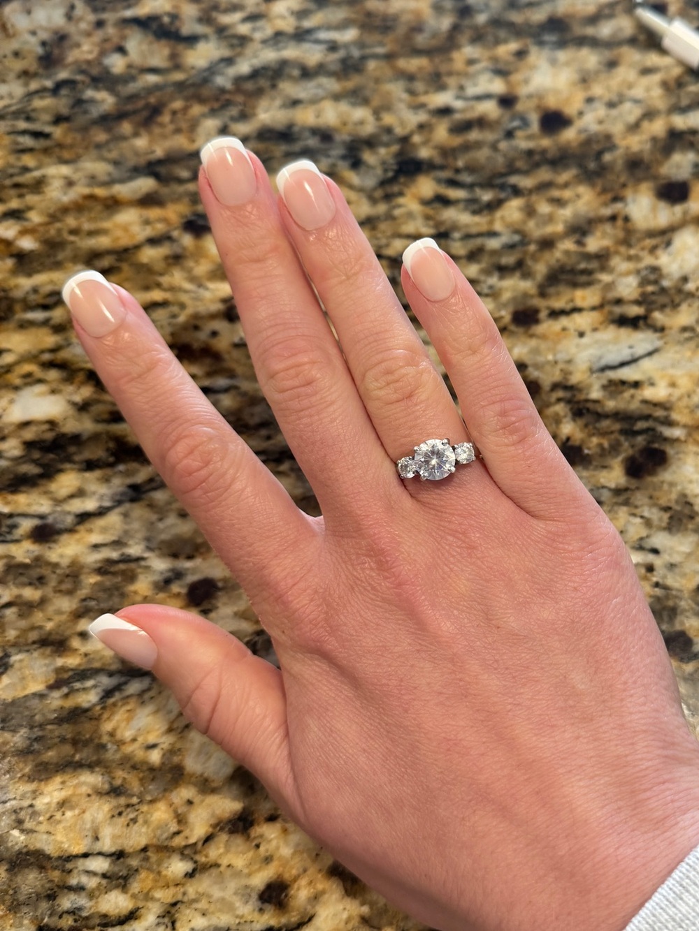 Custom 2.7 CT moissanite engagement ring three stone round brilliant